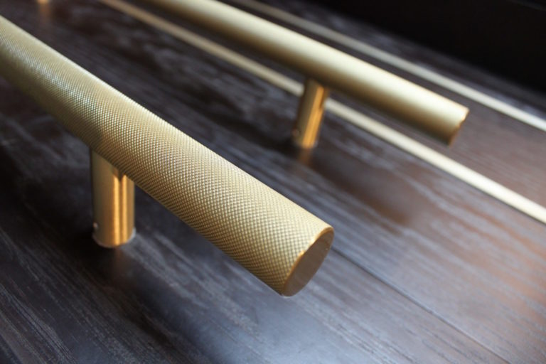 Knurled pull handles satin brass