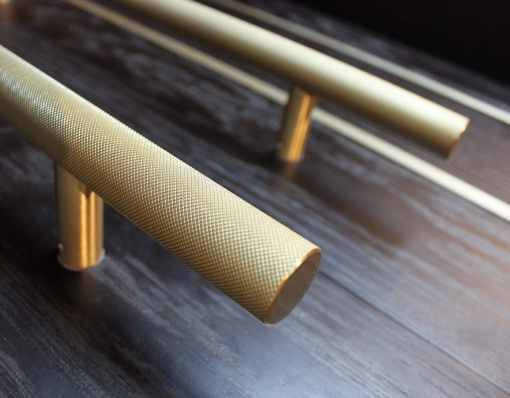 Knurled pull handles satin brass
